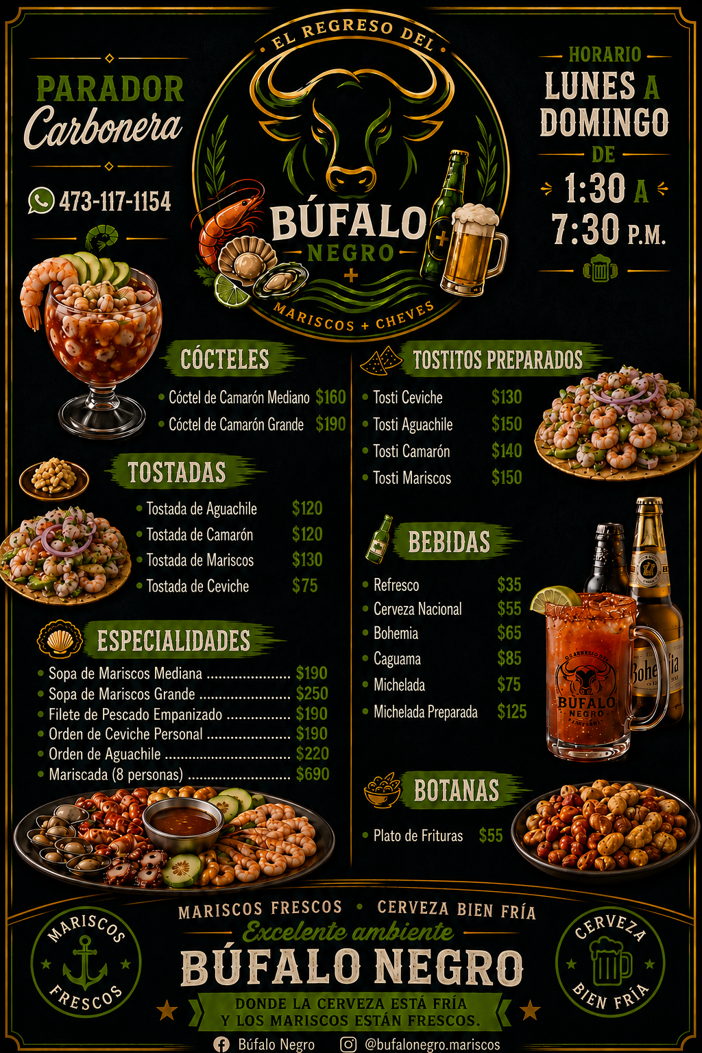 Menú de Mariscos El Búfalo Negro